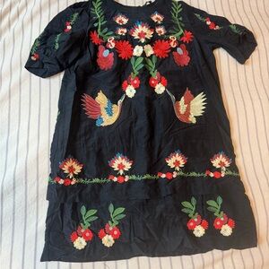 Zara Black Dress with Colorful Embroidery